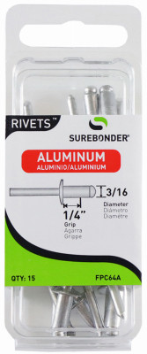 Rivet, Medium, Aluminum, 3/16-In., 15-Pk.