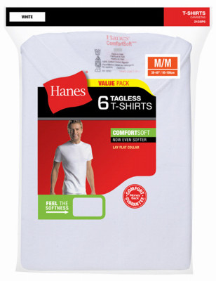 Hanes P6 White Crew S