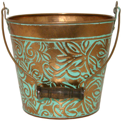 Planter With Handle, Vintage Copper Floral Metal, 12 In.