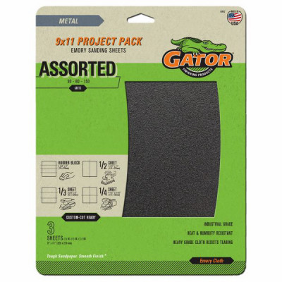 Sandpaper, Emery Cloth, Assorted Grit, 3-Pk.