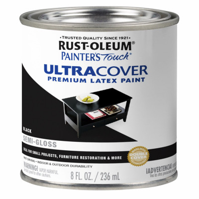Painter's Touch Ultra Cover Latex Paint, Semi-Gloss Black, 1/2-Pint