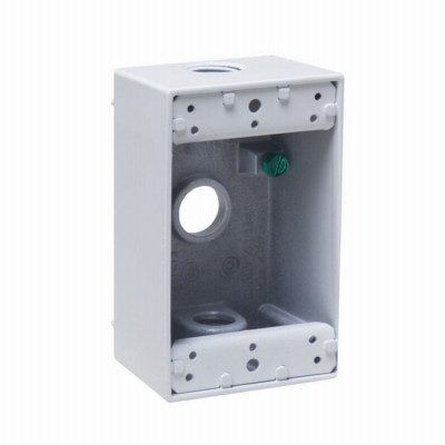 1-Gang Weatherproof Box, (3) 1/2 in. Threaded Outlets, White