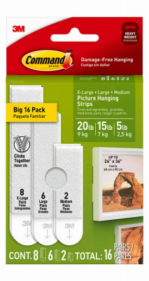 Picture Hanging Strip Mixed Pack, White, 16 Pairs