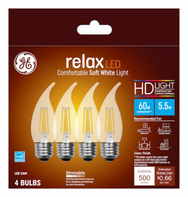 LED Chandelier Light Bulbs, Candle Shape, Medium Base, Soft White, 500 Lumens, 5.5 Watt, 4-Pk.