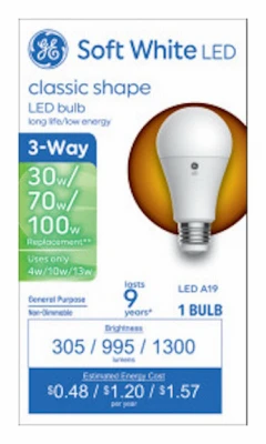 LED 3-Way Light Bulb, A19 Medium Base, Soft White, 3/9/13 Watt
