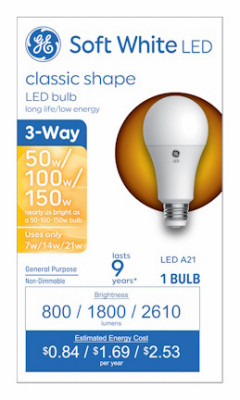 LED 3-Way Light Bulb, A21 Medium Base, Soft White, 7/14/21 Watt