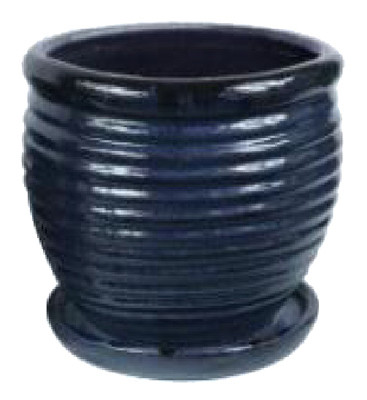 9 In. Honey Jar Planter, Ceramic, Drip Blue (2 pieces)