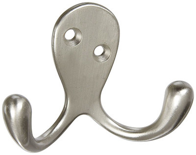 Hook, Robe, Double-Prong, Satin Nickel