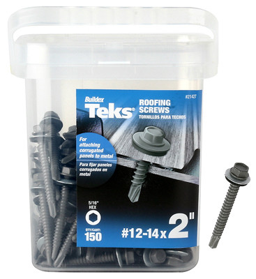 Roofing Screws, Metal To Wood, Hex Washer Head, Drill Point, #12-14 x 2 In., 150-Pk.