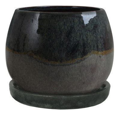 6 In. Artisan Planter, Ceramic, Dripping Green (4 pieces)