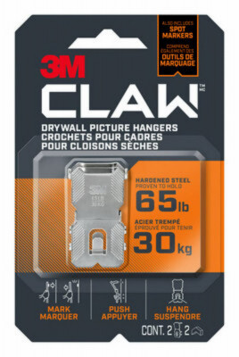 CLAW Drywall Picture Hanger Set, Holds 65 Lbs., 5 Hangers, 3 Temporary Spot Markers