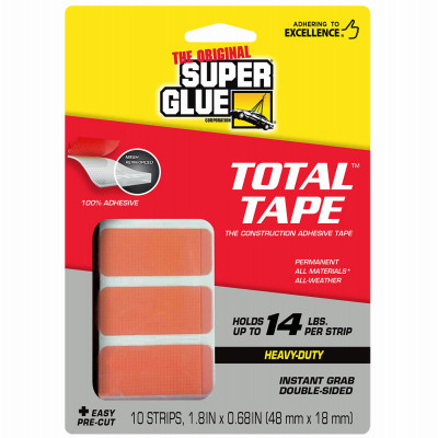 Super Glue Total Tape, The Construction Adhesive Tape, 1.8" x 0.68" Strips, 10-Pk.