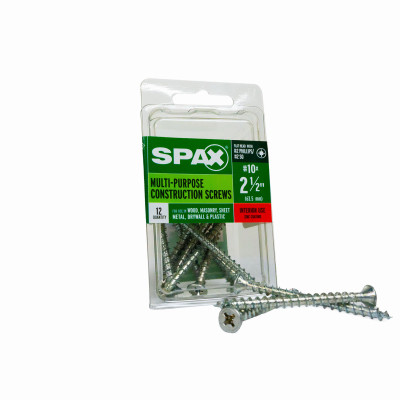#10 x 2-1/2" Interior Flat Head Wood Screws Construction Phillips Square Unidrive (12 EA)
