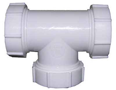 Lavatory/Kitchen Drain Tee, White PVC, 1-1/4 or 1-1/2 In. Tube