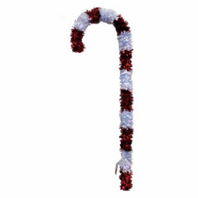Jumbo Candy Cane Christmas Decoration w/ Stake, Red/Opal Tinsel (18 pieces)