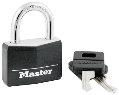 1-9/16-In. Solid-Aluminum Keyed  Padlock, Black Covered Keyhead