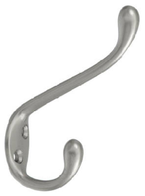 Hat & Coat Hook, Heavy-Duty, Satin Nickel, Holds 35-Lbs.