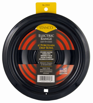 Electric Range Drip Bowl, Plug-In Element, Black Porcelain, 6 In.