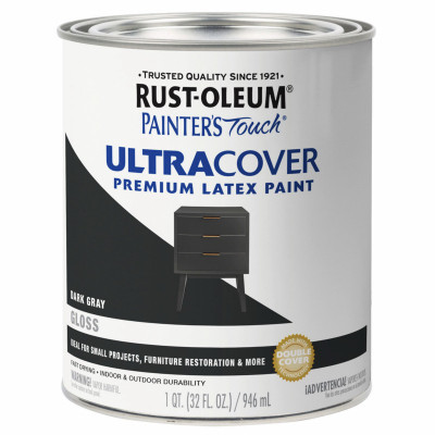 Painter's Touch Ultra Cover Latex Paint, Dark Gray Gloss, Qt.