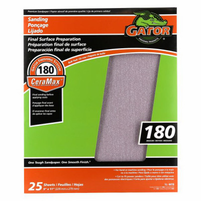 Premium Ceramic Sandpaper, Medium 180 Grit, 9 x 11 In., 25-Pk.