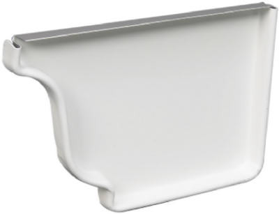 Gutter End Cap, Right, White Aluminum, 5 In.