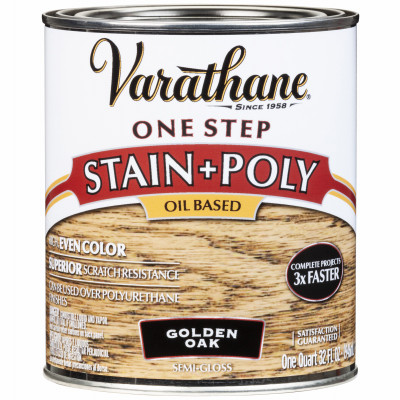 Stain & Polyurethane, Oil-Based, Semi Gloss Golden Oak, 1-Qt.