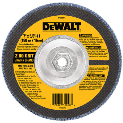 Zirconia Flap Disc, 60-Grit, 7 x 5/8 In.-11
