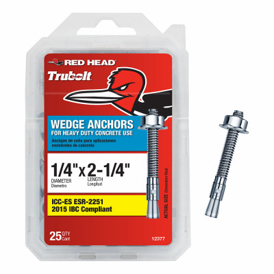 Heavy Duty Wedge Anchors, 1/4 x 2-1/4 In., 25-Pk.