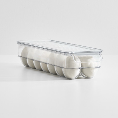 Design Plastic Egg Holder with Lid and Handle for 14 Eggs - Stackable Egg Holder for Fridge