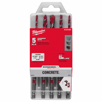 5-Pc. Shockwave Hammer Drill Bit Set, Impact-Duty Carbide