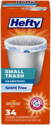 Small Drawstring Trash Bags, Scent Free, 4 Gallon, 34-Ct.