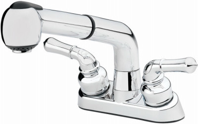 Laundry Faucet, Pullout Spout, 2 Handles, Chrome, 4 In. Centerset