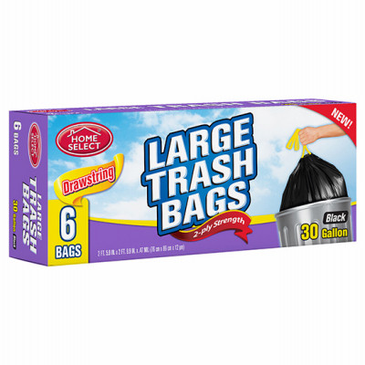 Extra Large Drawstring Trash Bags, Black, 30-Gallons, 6-Ct.