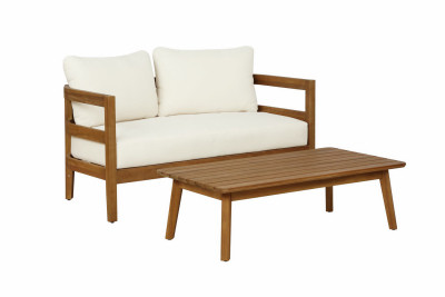 Cape May Wood Loveseat & Table, Beige Cushions