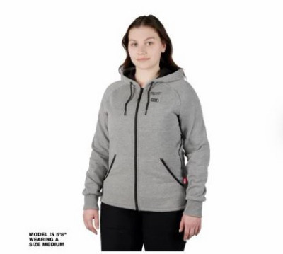 M12 Women's Heated Hooded Sweatshirt, Cotton/Poly, With Battery & Charger, Gray, L