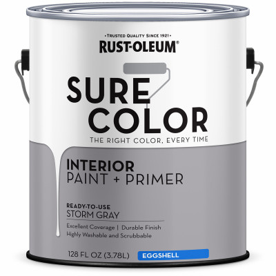 Sure Color Interior Wall Paint & Primer, Eggshell Storm Gray, 1 Gallon (2 pieces)