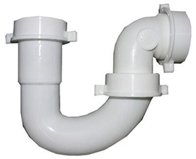 Lavatory/Kitchen Wall Drain Repair Trap, White PVC, 1-1/4 - 1-1/2 In. Tube