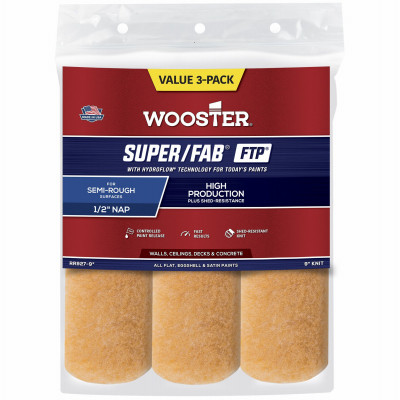 Super Fab Paint Roller Cover, Shed Resistant, 1/2-In. Nap, 9-In., 3-Pack