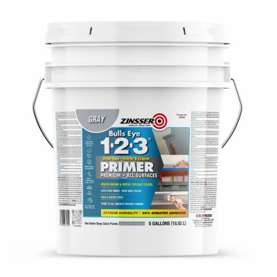 Bulls Eye 1-2-3 Primer, Water-Base, Gray, 5-Gallons