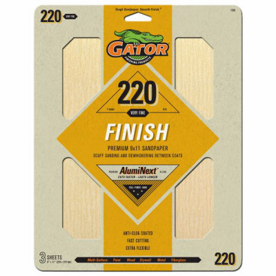 Sandpaper Sheet, 220-Grit, 9 x 11 In., 3-Pk.