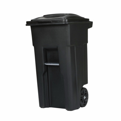 Wheeled Trash Can & Lid, Black, 32 Gallons