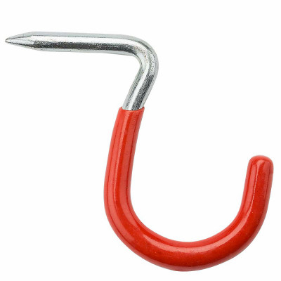 Storage Hook, Hammer-In, Red Vinyl Coated Steel, 1 In.