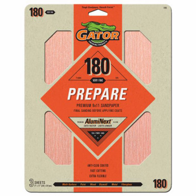 Sandpaper, 180-Grit, 9 x 11 In., 3-Ct.