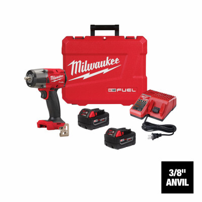 M18 Fuel 18-Volt Mid-Torque Cordless Impact Wrench Kit, Friction Ring, Brushless Motor, 3/8 In., (2) Batteries & Charger