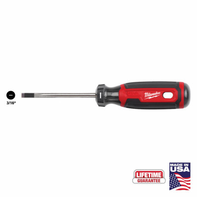 Cabinet Tip Slotted Screwdriver, Cushion Grip, 3/16 x 3 In.