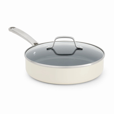 Calphalon Ceramic Nonstick 3 Quart Saute Pan with Lid, Easy Cleanup Ceramic Pan for Sauteing, Searing, PFAS-Free Cookware, Dishwasher Safe, Metal Utensil Safe, Flour