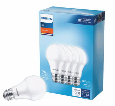 4PK 75W A19 SW LED Bulb