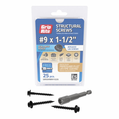 Grip-Rite PrimeGuard Plus #9 x 1.5 In. Hex Washer Head Structural Screw (25-Count)