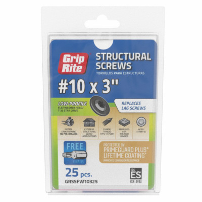 Grip-Rite PrimeGuard Plus #10 x 3 In. Flat Washer Head Structure Screw (25-Count)