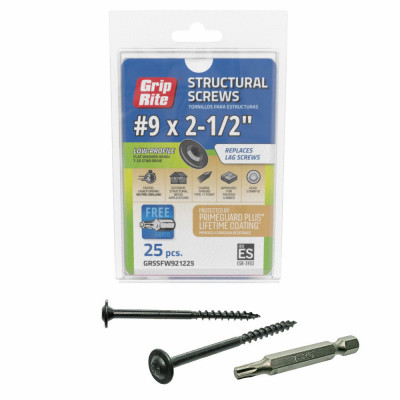 Grip-Rite PrimeGuard Plus #9 x 2.5 In. Flat Washer Head Structure Screw (25-Count)